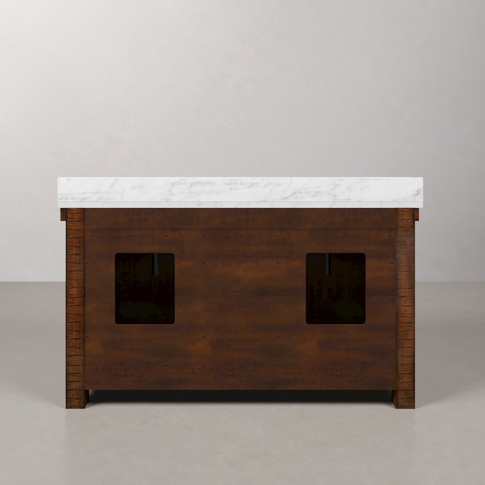 60 In. Double Sink Carrara White Marble Countertop Bath Vanity in Rustic Sienna. Picture 8