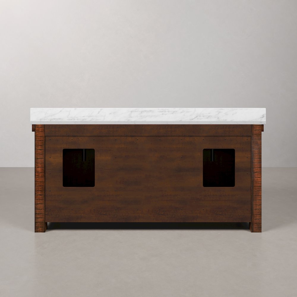 72 In. Double Sink Carrara White Marble Countertop Bath Vanity in Rustic Sienna. Picture 8