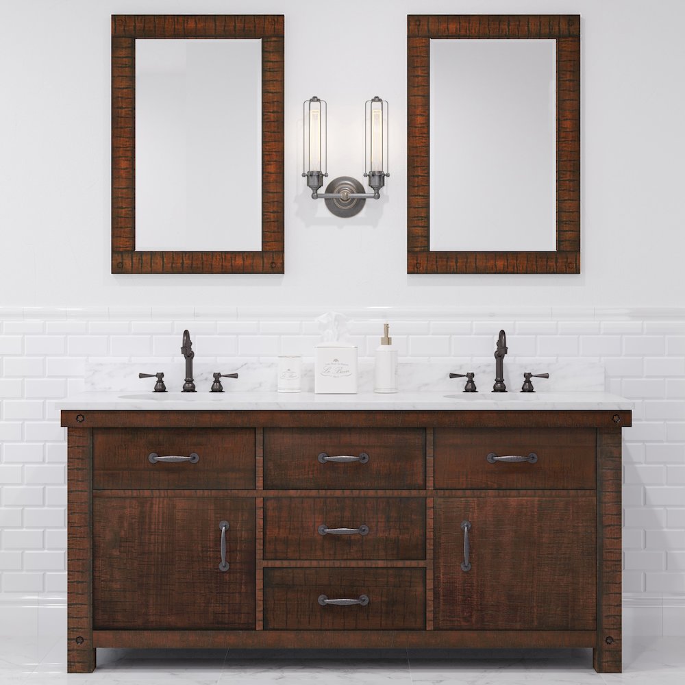 72 In. Double Sink Carrara White Marble Countertop Bath Vanity in Rustic Sienna. Picture 10