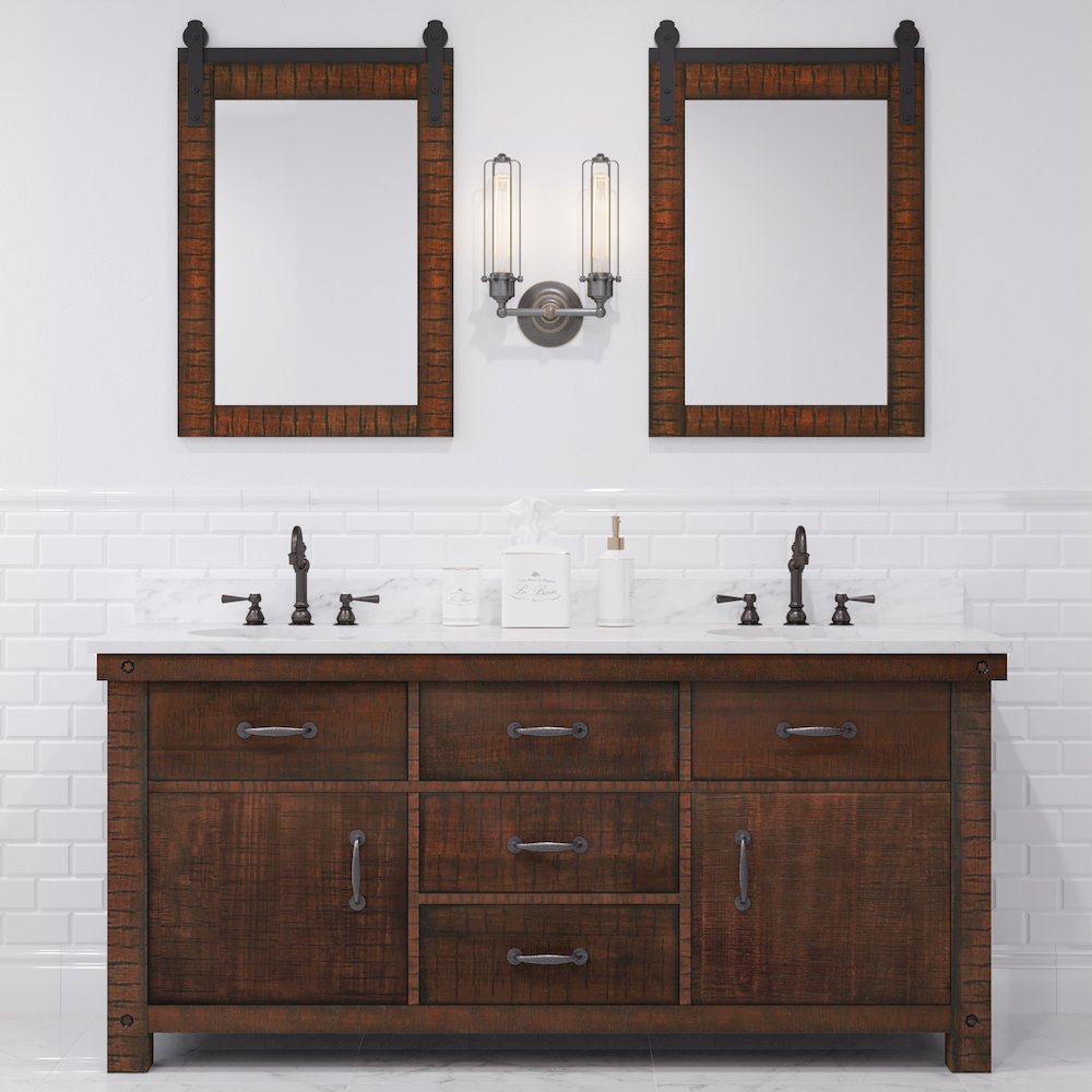 72 In. Double Sink Carrara White Marble Countertop Bath Vanity in Rustic Sienna. Picture 10
