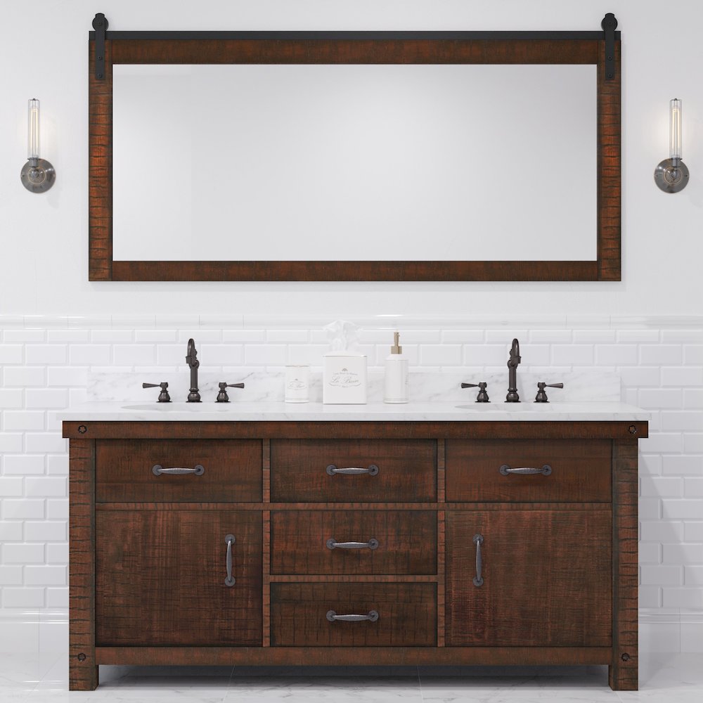 72 In. Double Sink Carrara White Marble Countertop Bath Vanity in Rustic Sienna. Picture 10