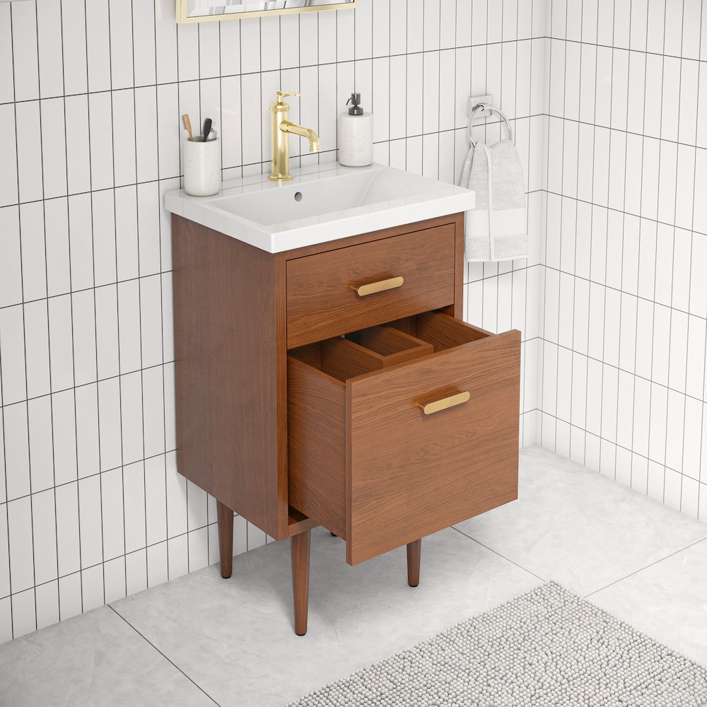 20 In. Integrated Ceramic Sink Top Vanity in Honey Walnut. Picture 4