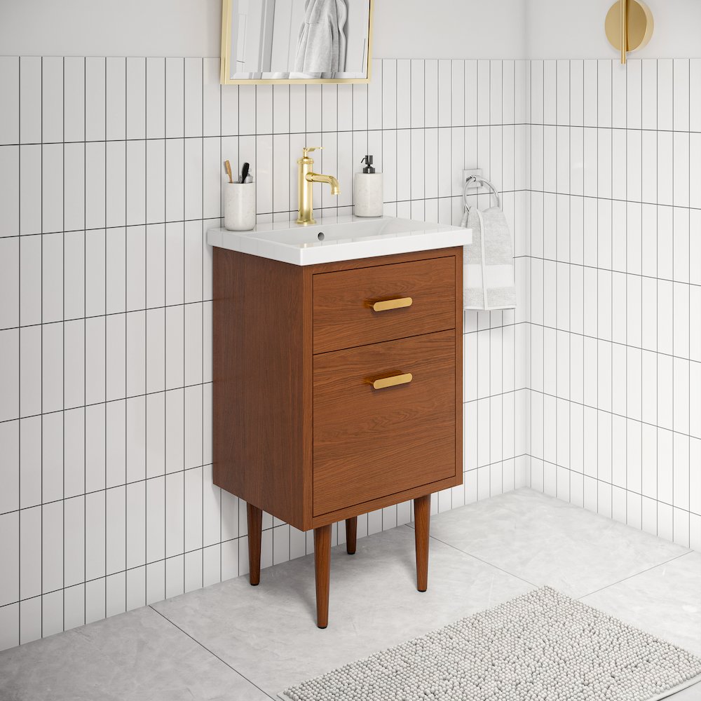 20 In. Integrated Ceramic Sink Top Vanity in Honey Walnut. Picture 3