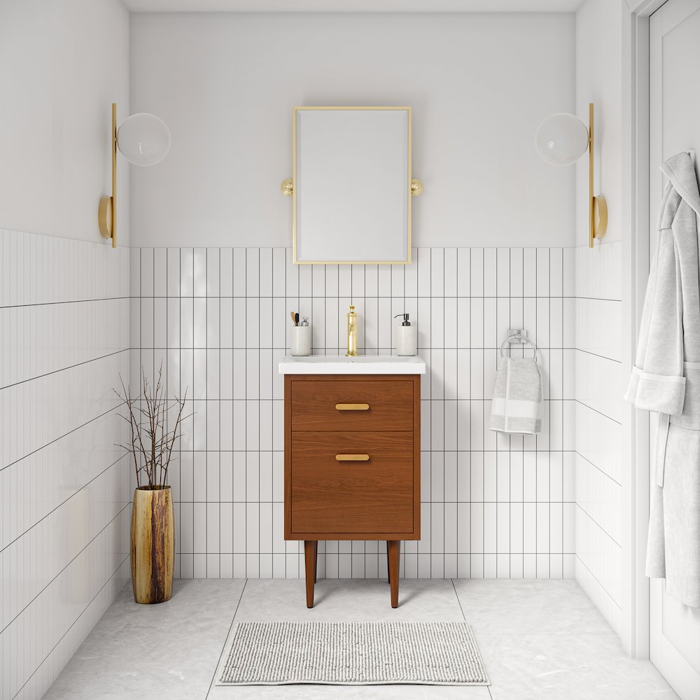 20 In. Integrated Ceramic Sink Top Vanity in Honey Walnut. Picture 2