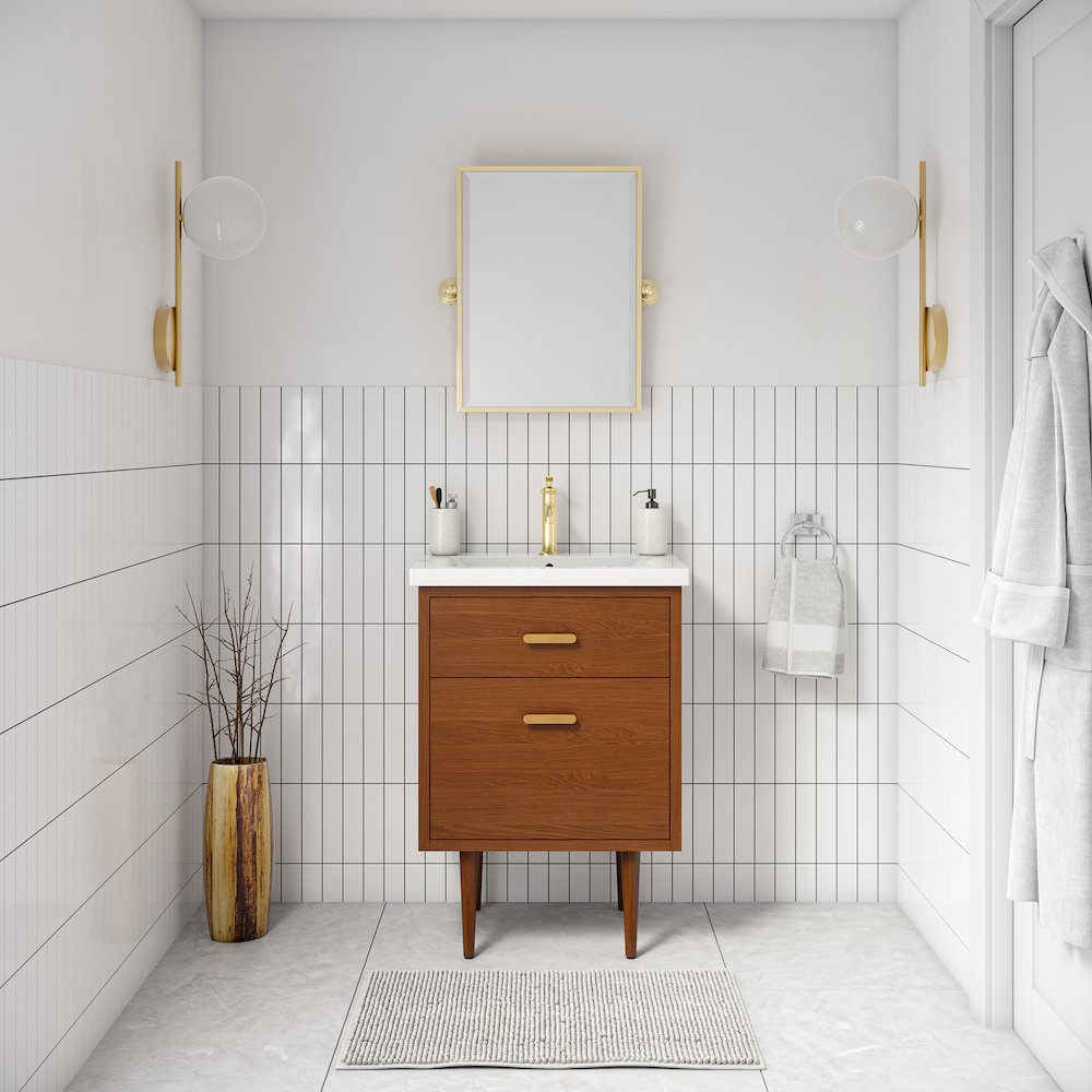 24 In. Integrated Ceramic Sink Top Vanity in Honey Walnut. Picture 2