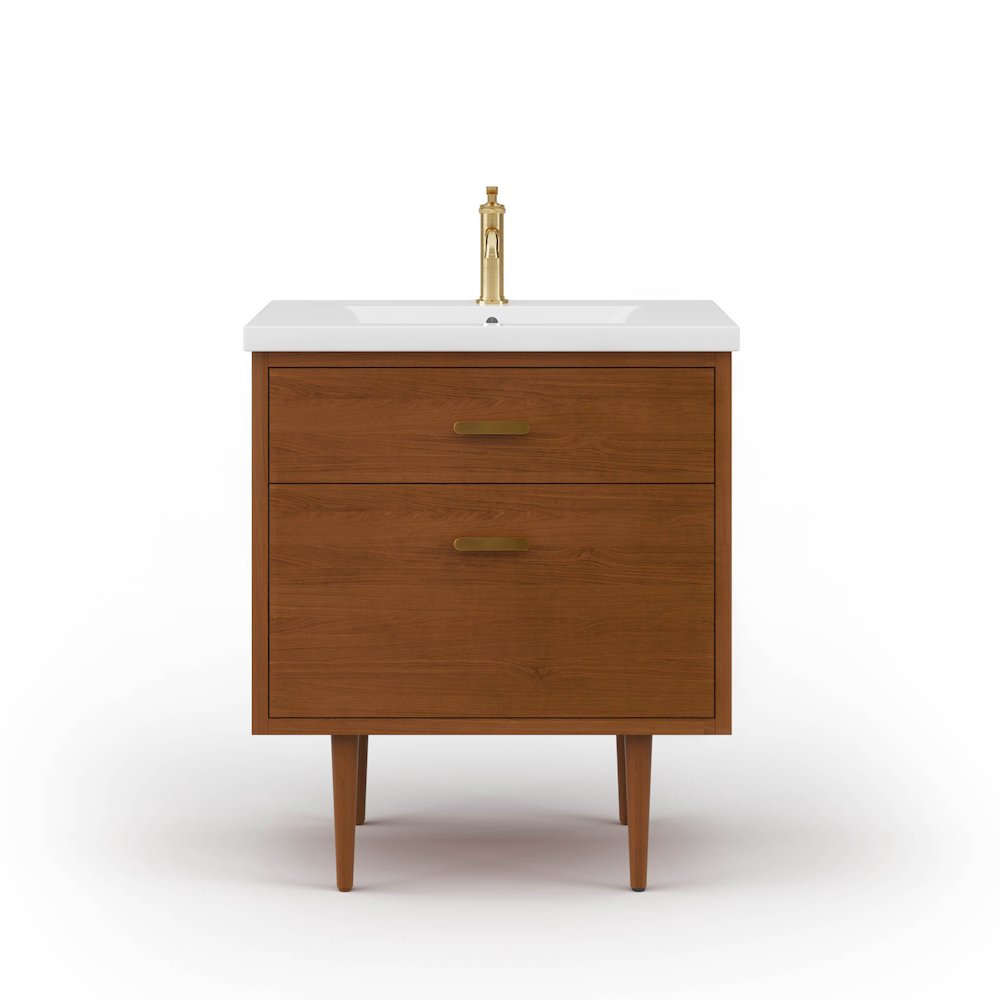 30 In. Integrated Ceramic Sink Top Vanity in Honey Walnut. Picture 1