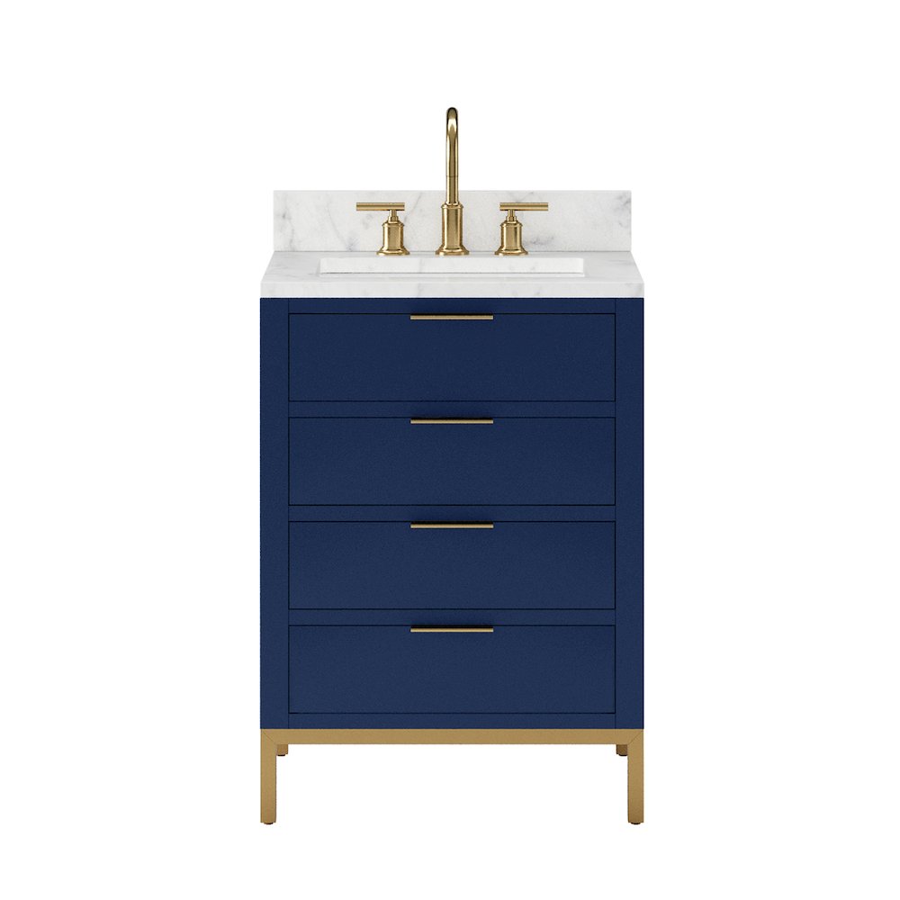 24 In. Single Sink Carrara White Marble Countertop Bath Vanity in Monarch Blue. Picture 1