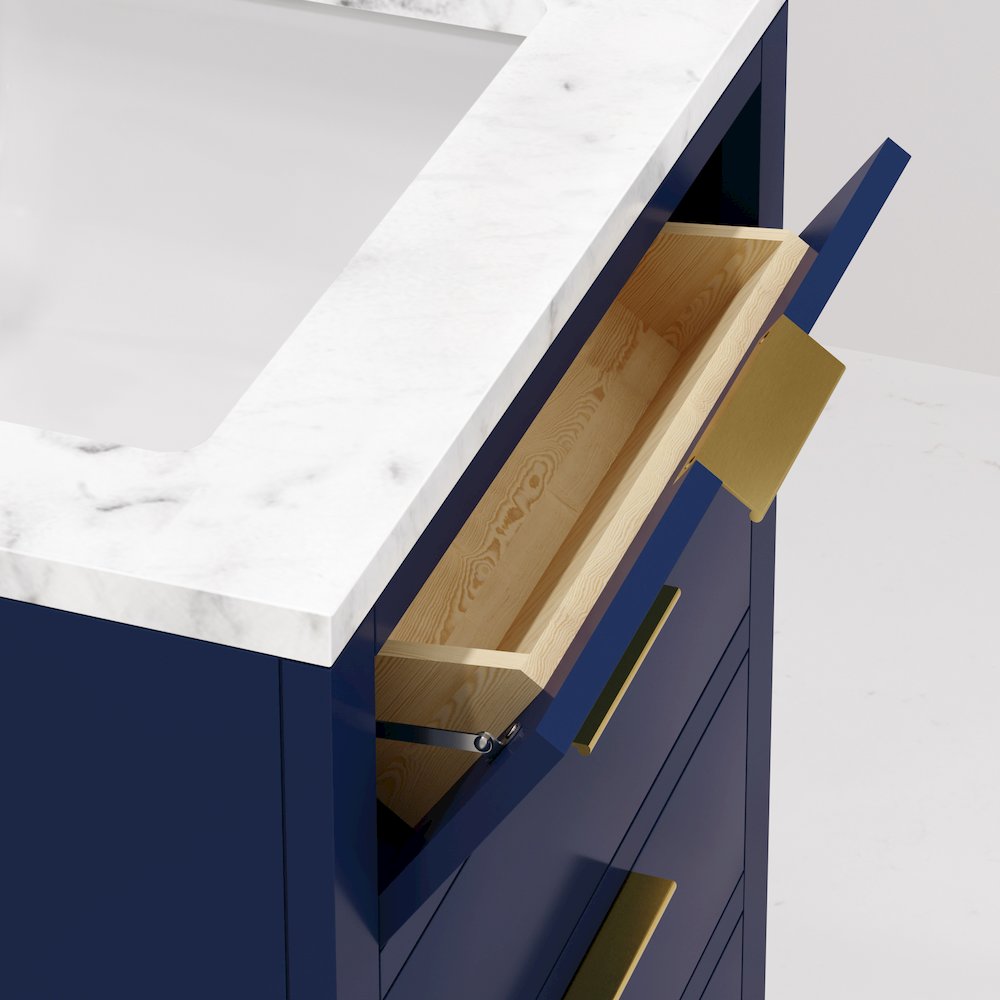 24 In. Single Sink Carrara White Marble Countertop Bath Vanity in Monarch Blue. Picture 5
