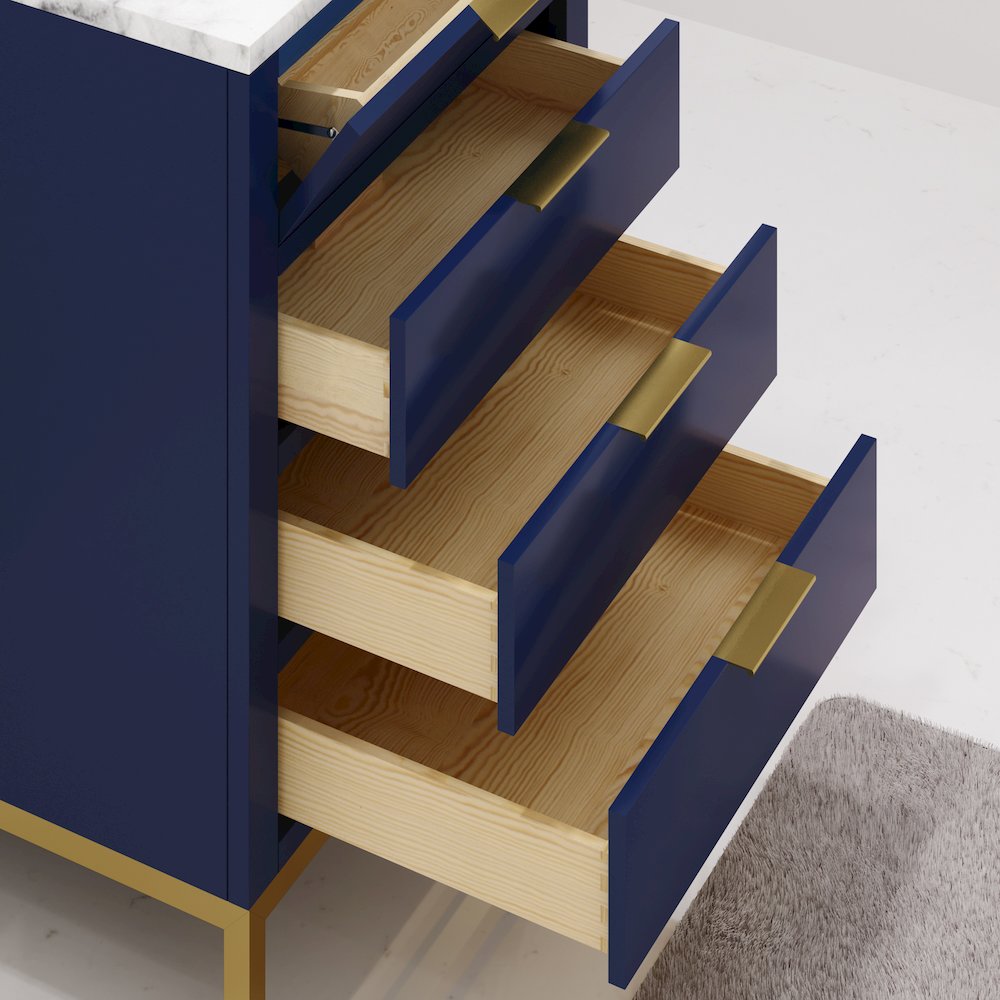 24 In. Single Sink Carrara White Marble Countertop Bath Vanity in Monarch Blue. Picture 6