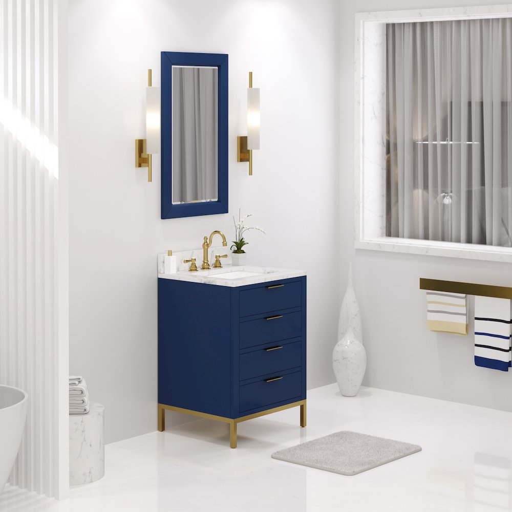 24 In. Single Sink Carrara White Marble Countertop Bath Vanity in Monarch Blue. Picture 3