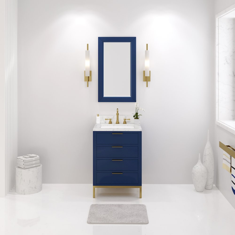 24 In. Single Sink Carrara White Marble Countertop Bath Vanity in Monarch Blue. Picture 2