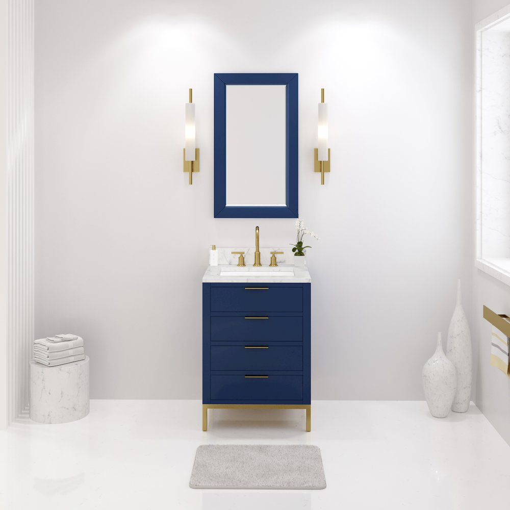24 In. Single Sink Carrara White Marble Countertop Bath Vanity in Monarch Blue. Picture 2