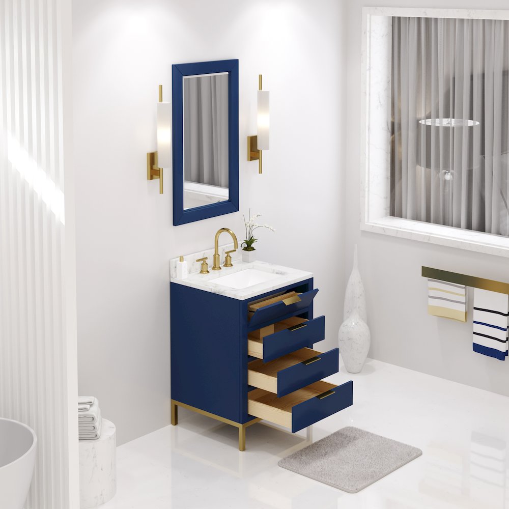 24 In. Single Sink Carrara White Marble Countertop Bath Vanity in Monarch Blue. Picture 4