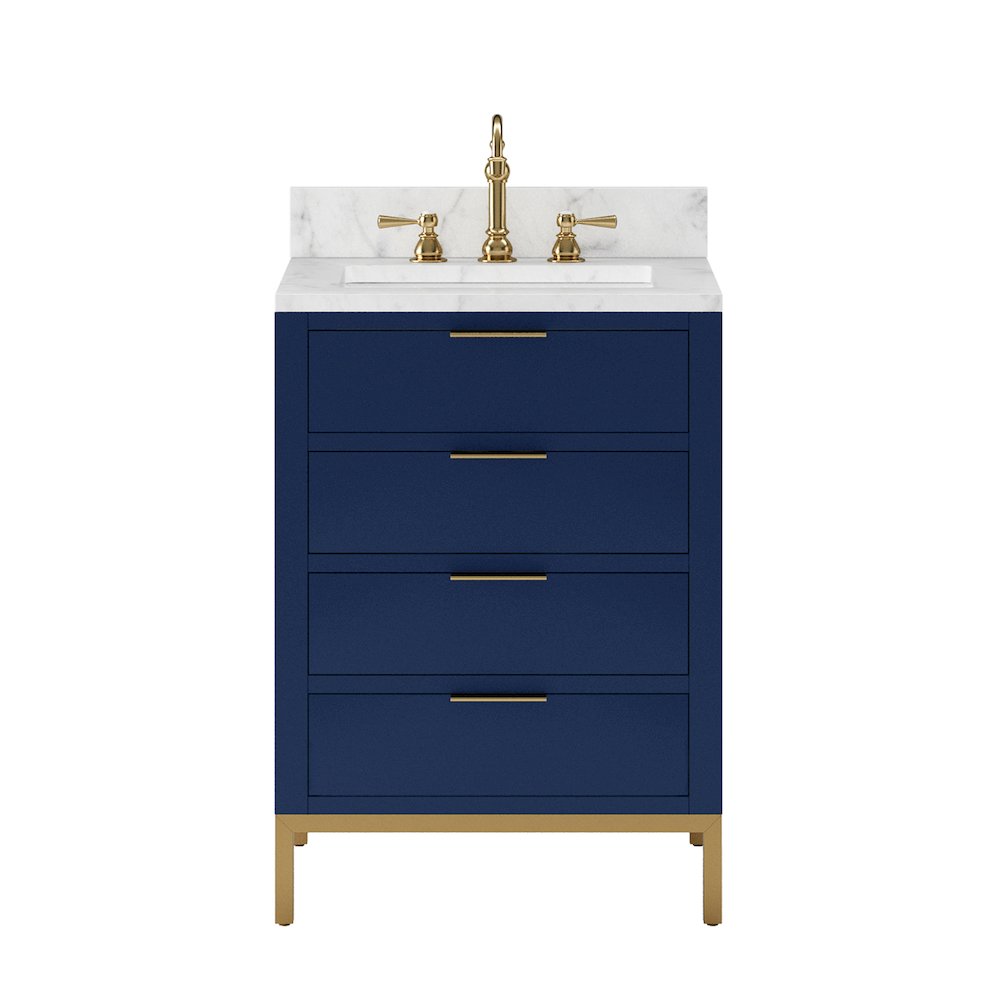 24 In. Single Sink Carrara White Marble Countertop Bath Vanity in Monarch Blue. Picture 1