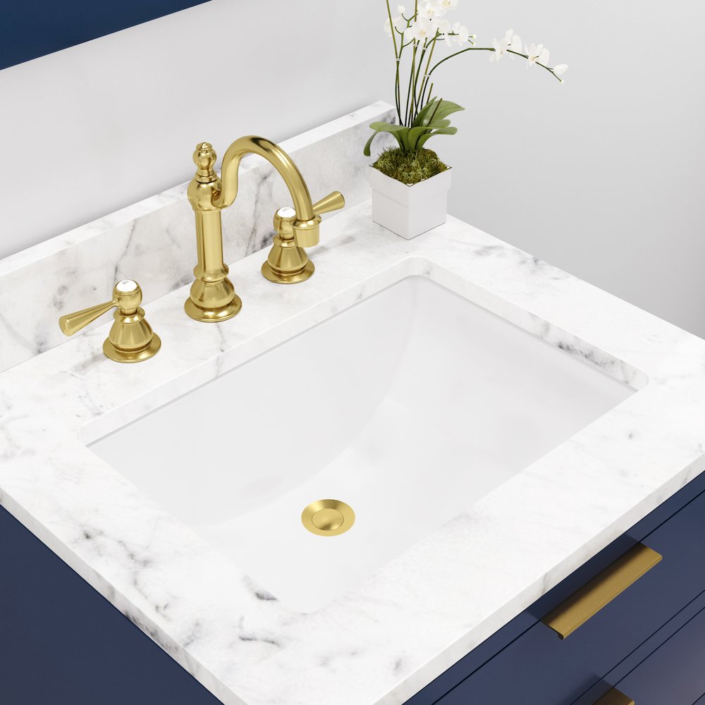 24 In. Single Sink Carrara White Marble Countertop Bath Vanity in Monarch Blue. Picture 7