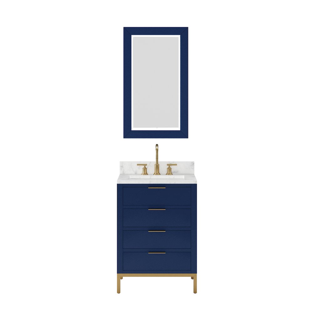 24 In. Single Sink Carrara White Marble Countertop Bath Vanity in Monarch Blue. Picture 1