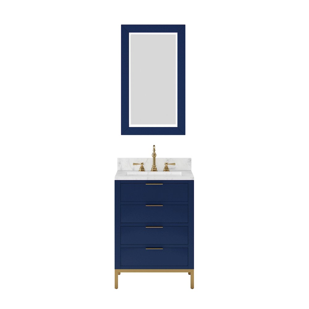 24 In. Single Sink Carrara White Marble Countertop Bath Vanity in Monarch Blue. Picture 1
