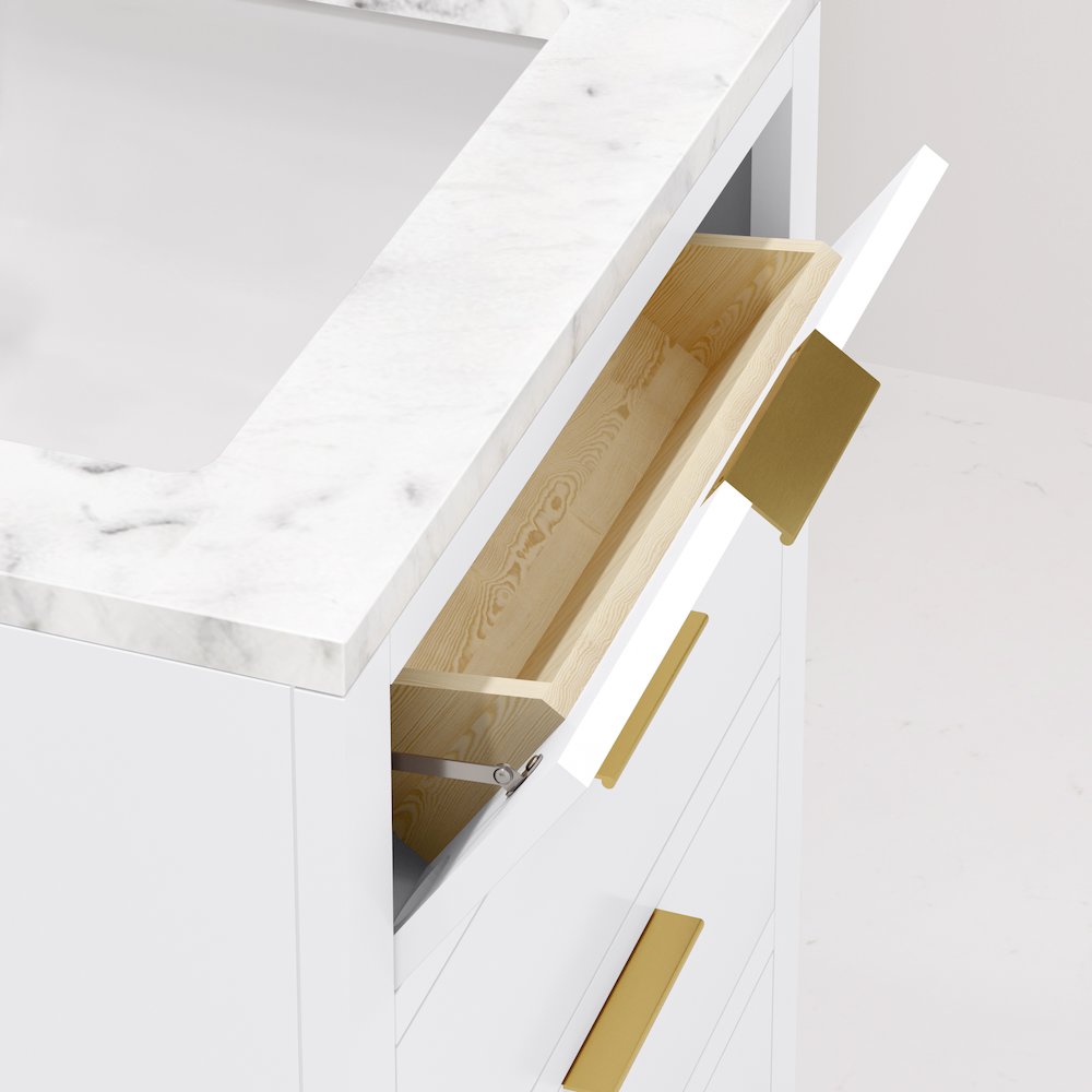 24 In. Single Sink Carrara White Marble Countertop Bath Vanity in Pure White. Picture 5