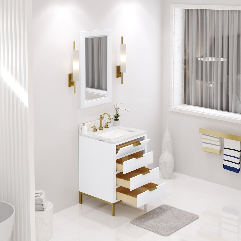 24 In. Single Sink Carrara White Marble Countertop Bath Vanity in Pure White. Picture 4