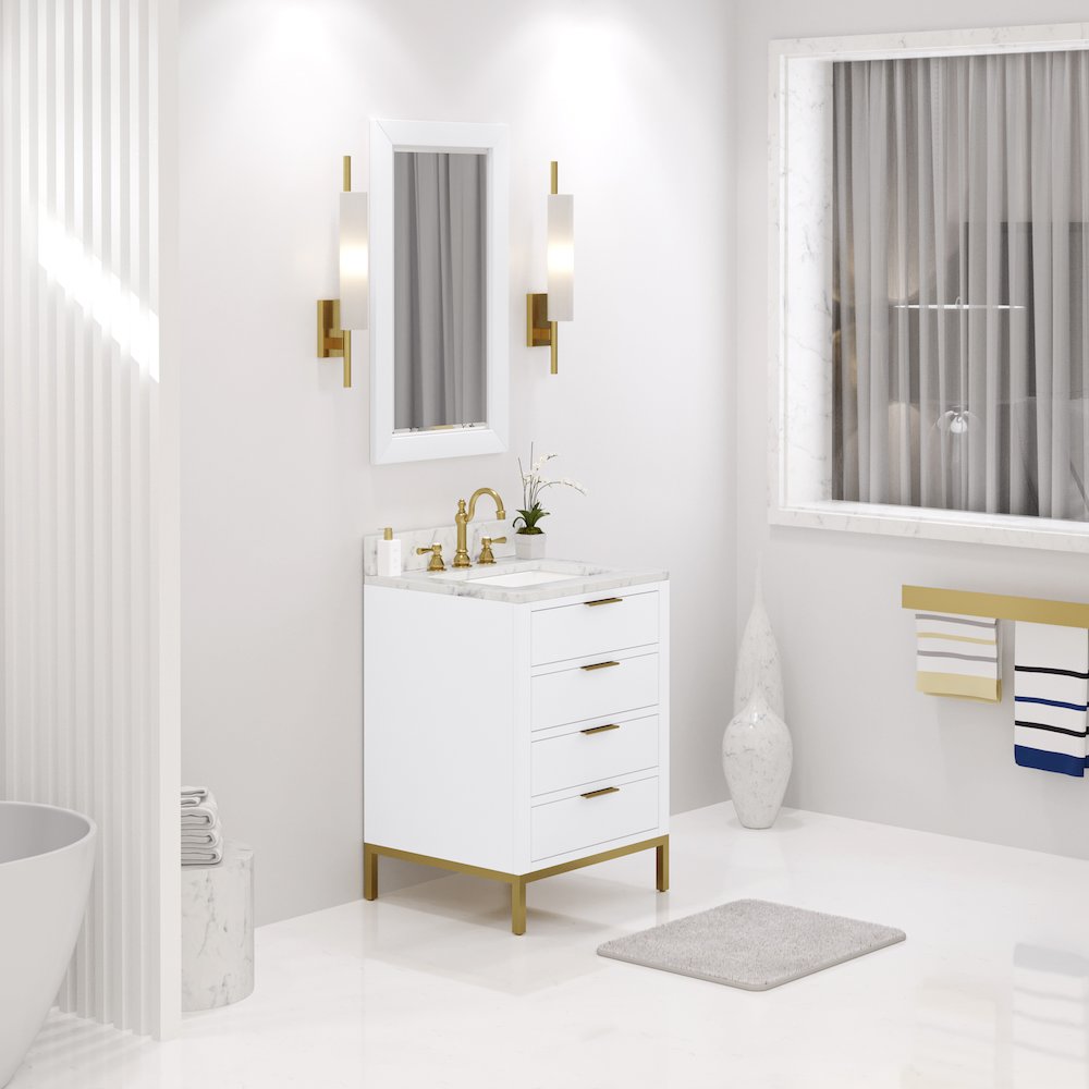 24 In. Single Sink Carrara White Marble Countertop Bath Vanity in Pure White. Picture 3