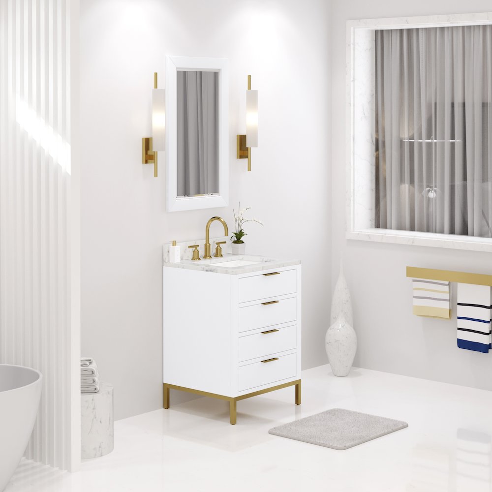 24 In. Single Sink Carrara White Marble Countertop Bath Vanity in Pure White. Picture 3