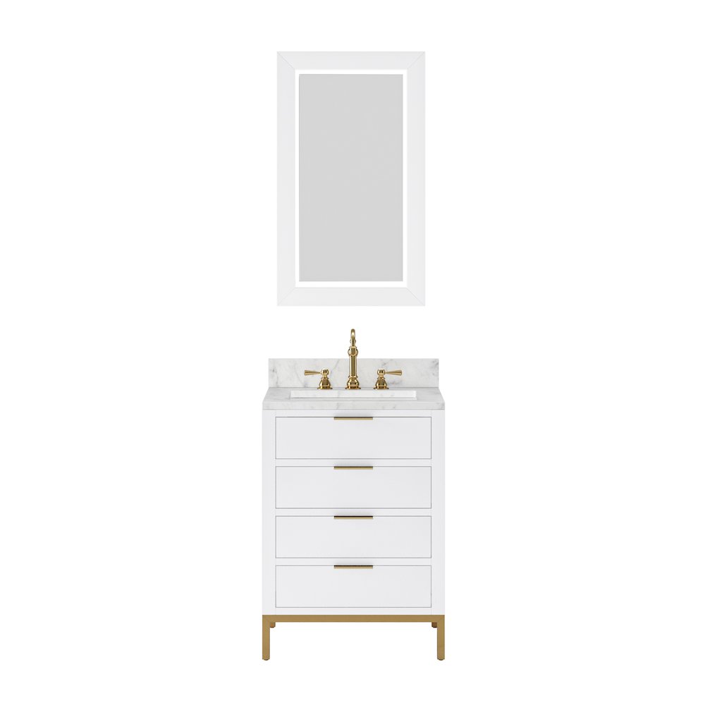 24 In. Single Sink Carrara White Marble Countertop Bath Vanity in Pure White. Picture 2