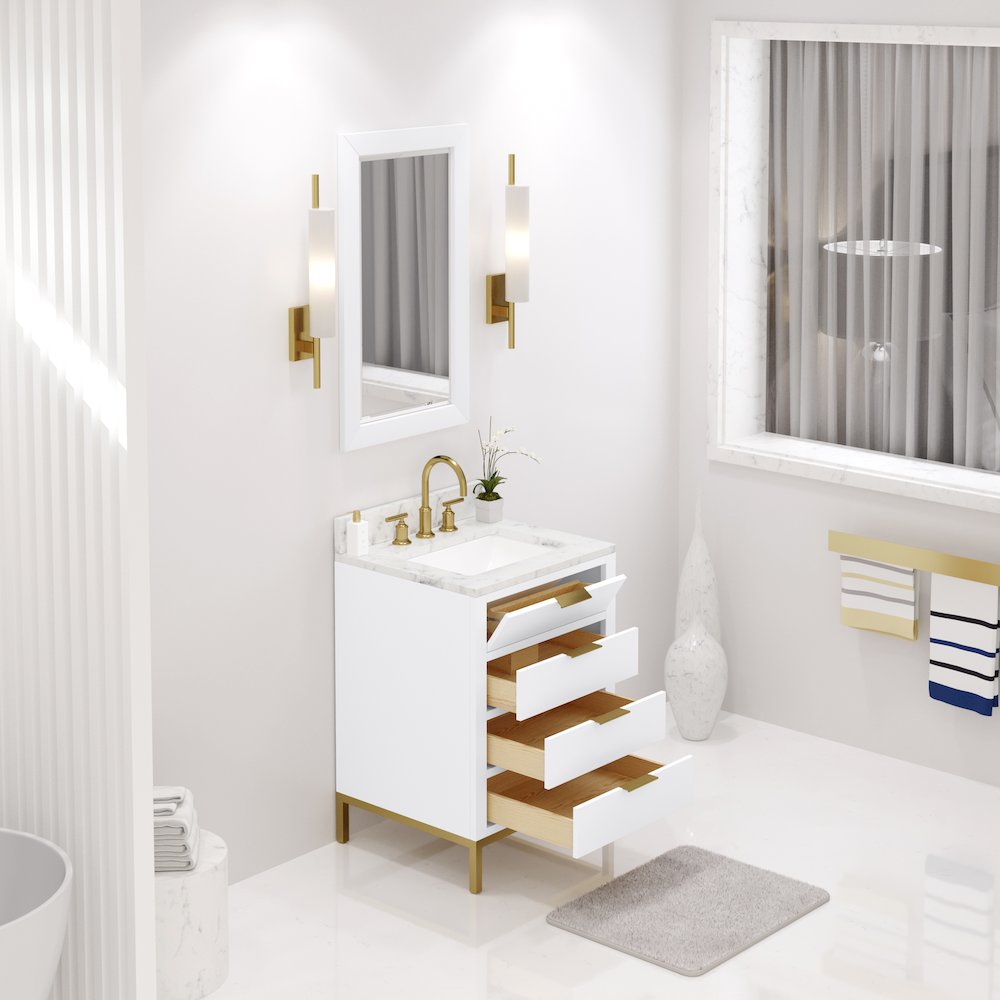 24 In. Single Sink Carrara White Marble Countertop Bath Vanity in Pure White. Picture 4
