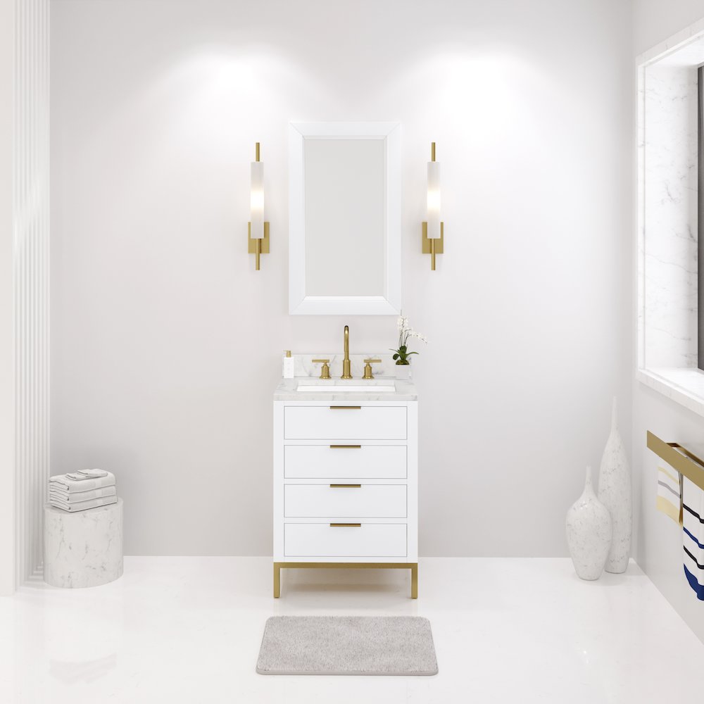 24 In. Single Sink Carrara White Marble Countertop Bath Vanity in Pure White. Picture 2