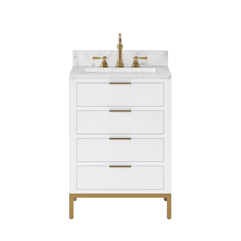 24 In. Single Sink Carrara White Marble Countertop Bath Vanity in Pure White. Picture 1