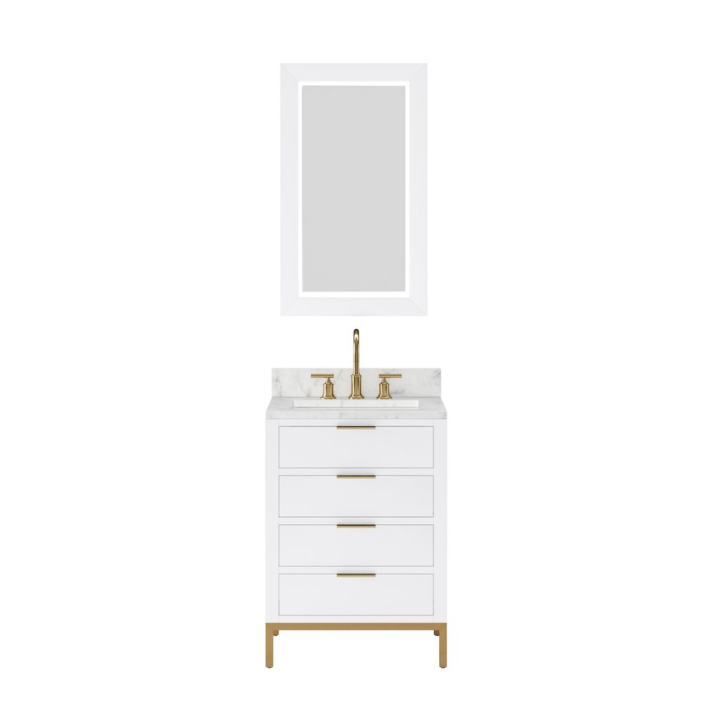 24 In. Single Sink Carrara White Marble Countertop Bath Vanity in Pure White. Picture 1