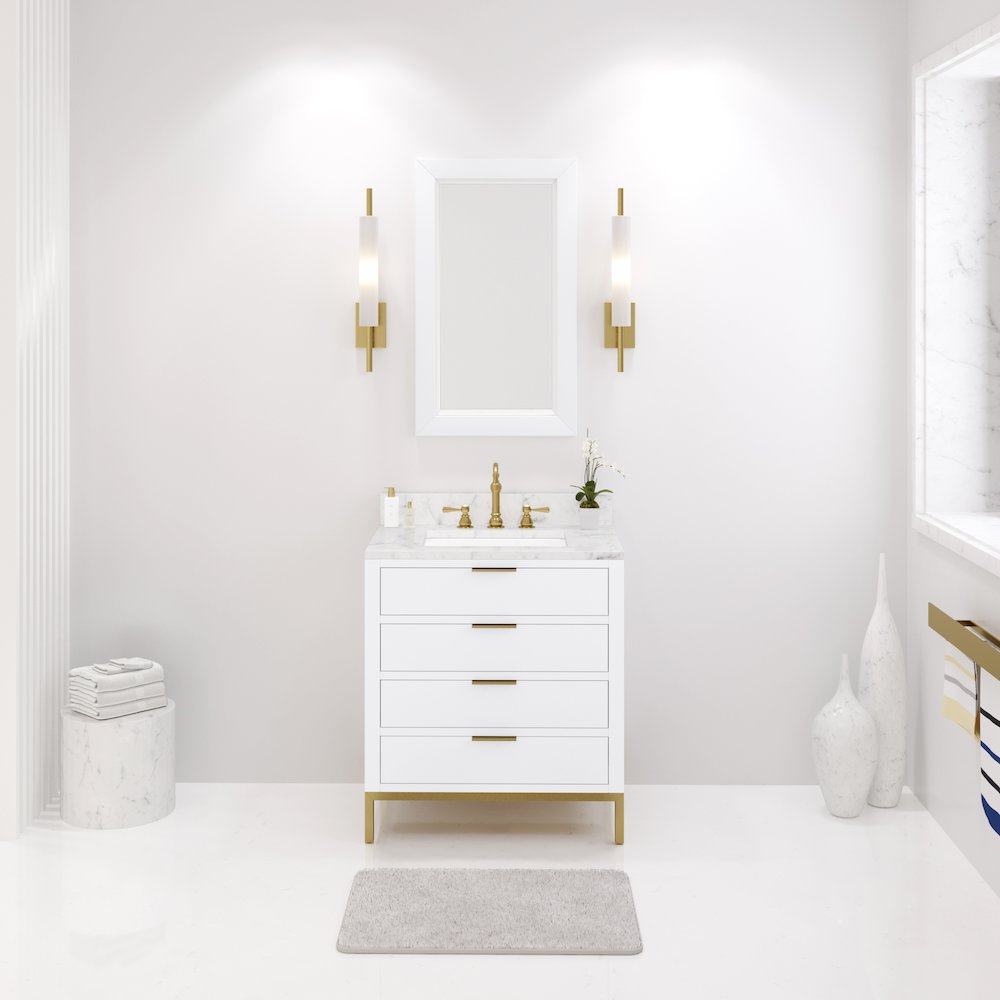 30 In. Single Sink Carrara White Marble Countertop Bath Vanity in Pure White. Picture 2