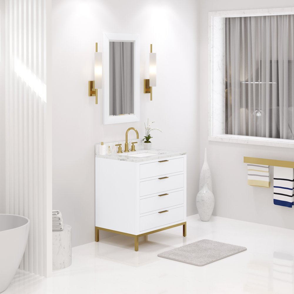 30 In. Single Sink Carrara White Marble Countertop Bath Vanity in Pure White. Picture 3