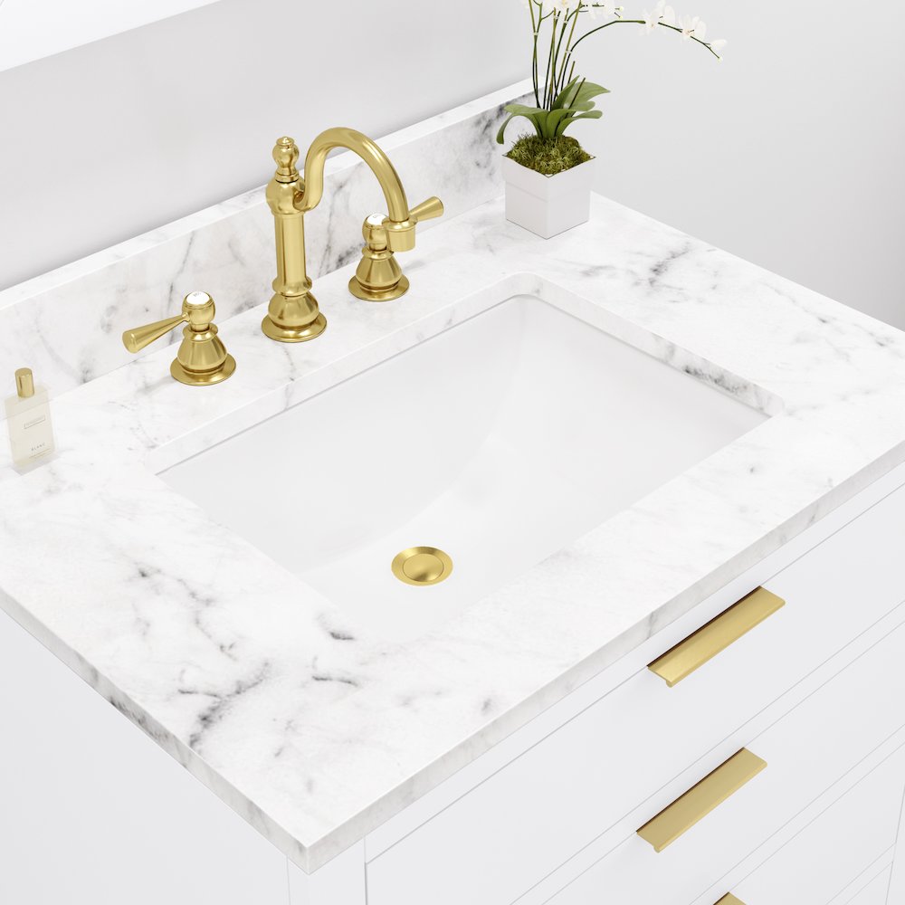 30 In. Single Sink Carrara White Marble Countertop Bath Vanity in Pure White. Picture 7