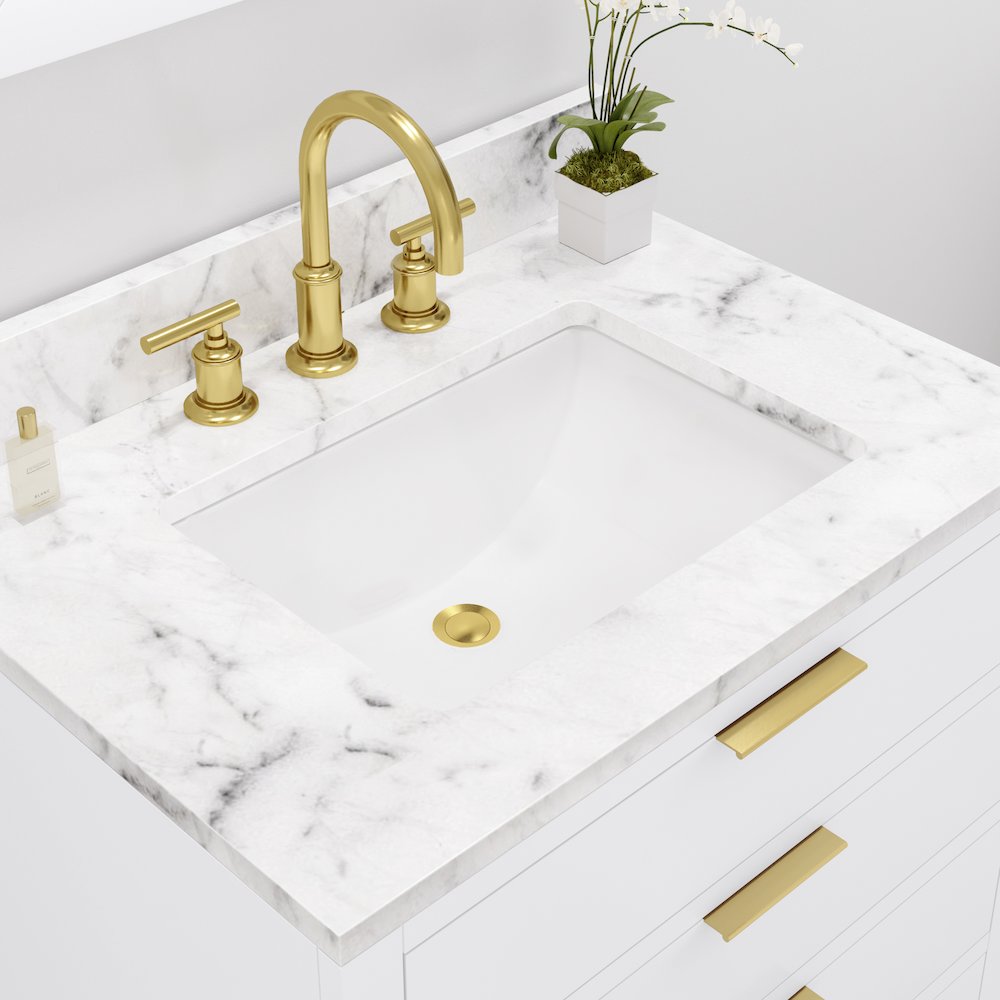 30 In. Single Sink Carrara White Marble Countertop Bath Vanity in Pure White. Picture 7