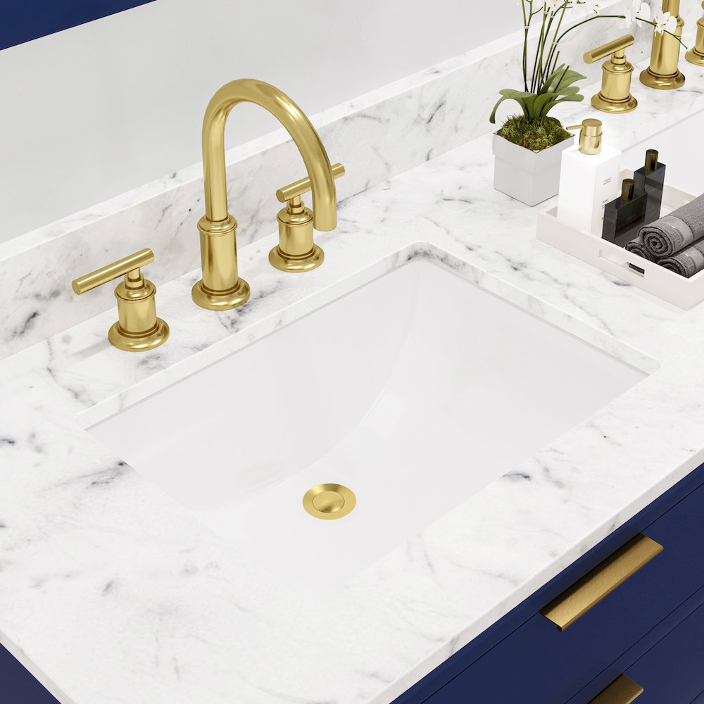 60 In. Double Sink Carrara White Marble Countertop Bath Vanity in Monarch Blue. Picture 7