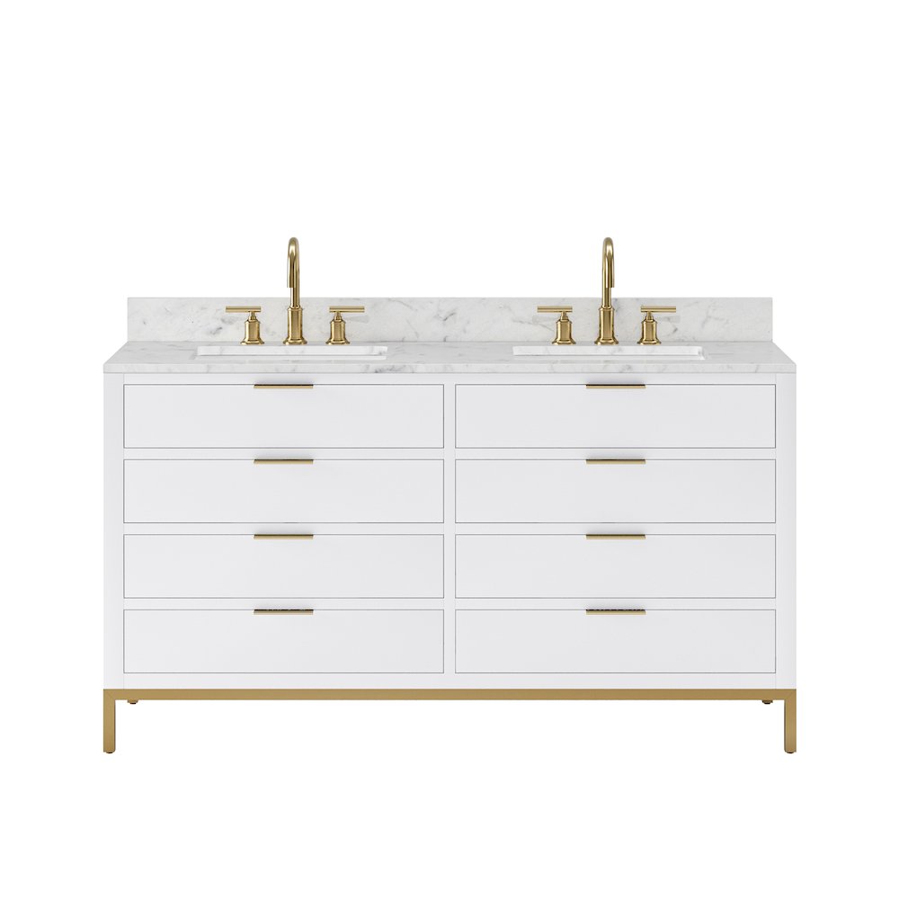 60 In. Double Sink Carrara White Marble Countertop Bath Vanity in Pure White. Picture 1
