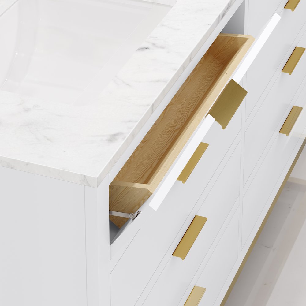 60 In. Double Sink Carrara White Marble Countertop Bath Vanity in Pure White. Picture 5