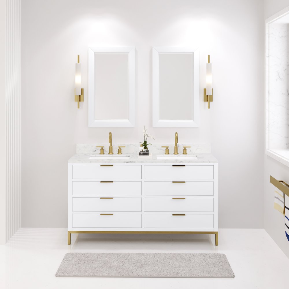 60 In. Double Sink Carrara White Marble Countertop Bath Vanity in Pure White. Picture 2