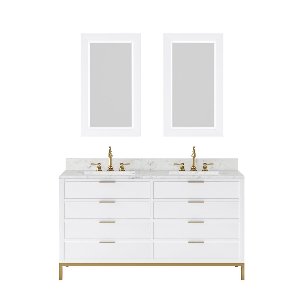 60 In. Double Sink Carrara White Marble Countertop Bath Vanity in Pure White. Picture 1
