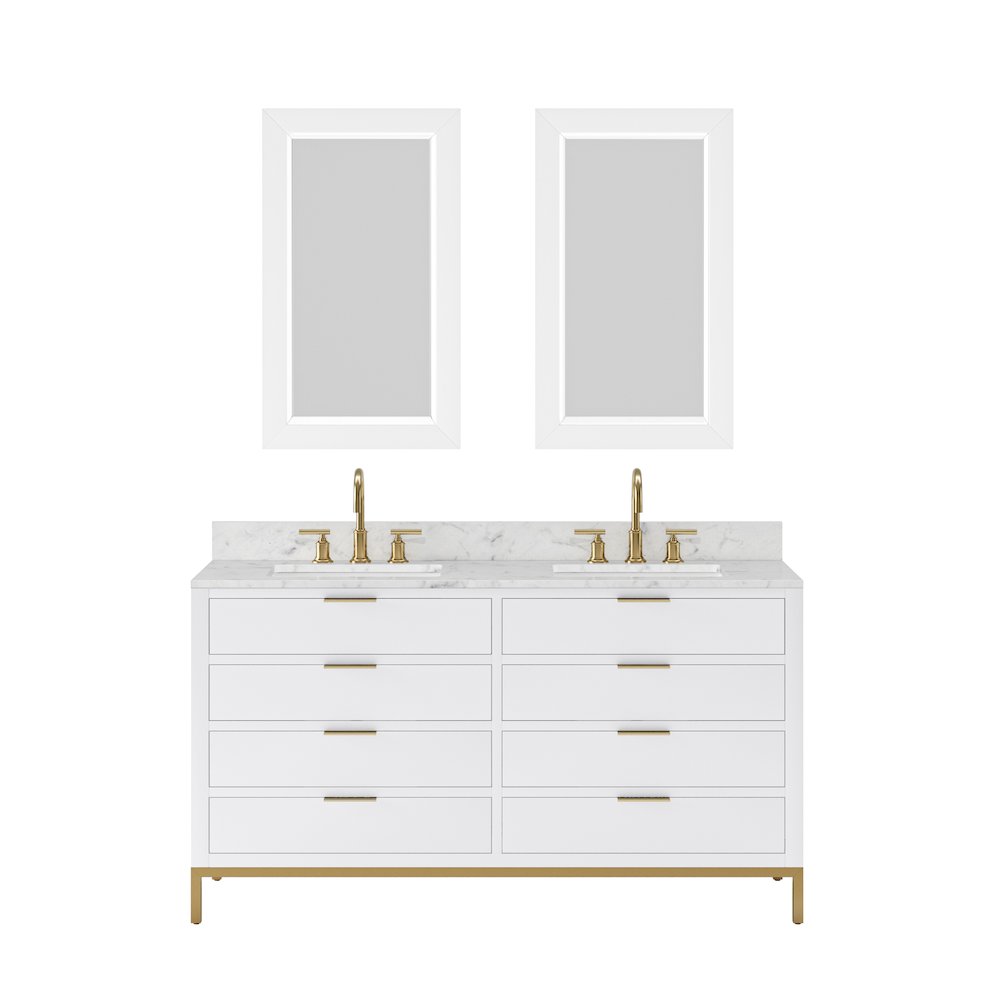 60 In. Double Sink Carrara White Marble Countertop Bath Vanity in Pure White. Picture 2