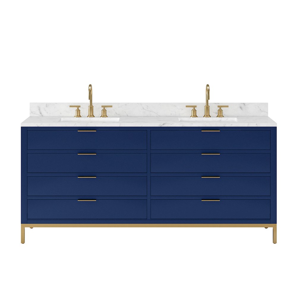 72 In. Double Sink Carrara White Marble Countertop Bath Vanity in Monarch Blue. Picture 1
