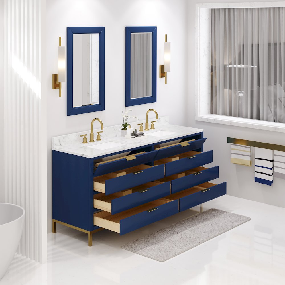 72 In. Double Sink Carrara White Marble Countertop Bath Vanity in Monarch Blue. Picture 4