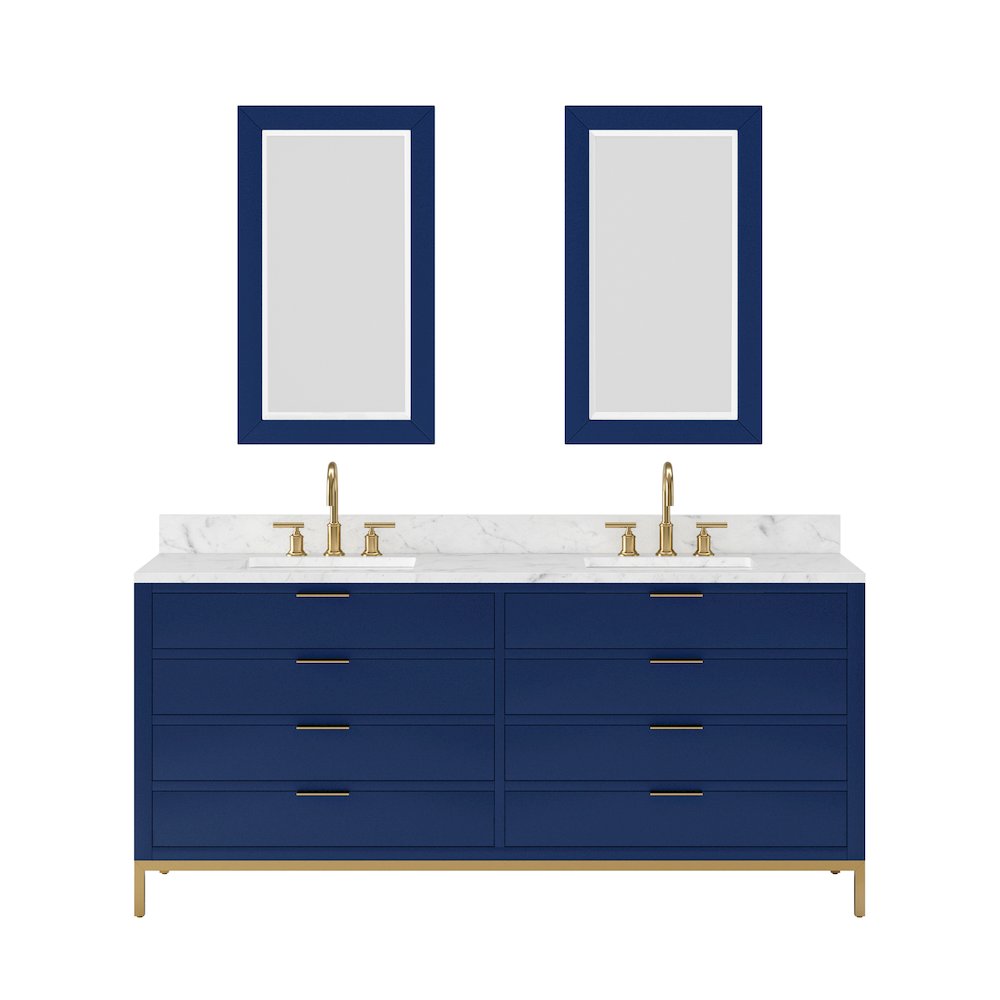 72 In. Double Sink Carrara White Marble Countertop Bath Vanity in Monarch Blue. Picture 2