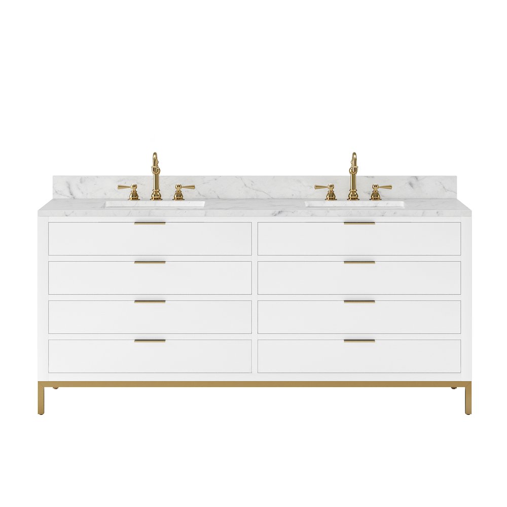 72 In. Double Sink Carrara White Marble Countertop Bath Vanity in Pure White. Picture 1