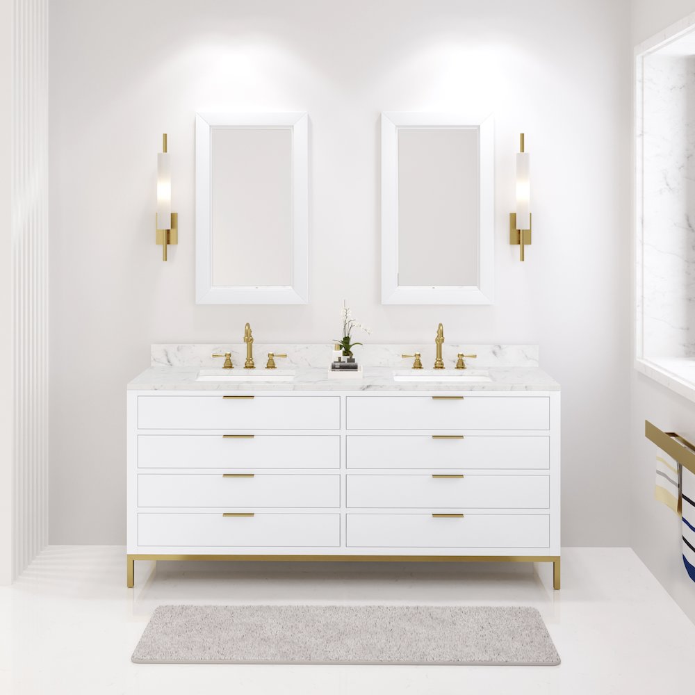72 In. Double Sink Carrara White Marble Countertop Bath Vanity in Pure White. Picture 2
