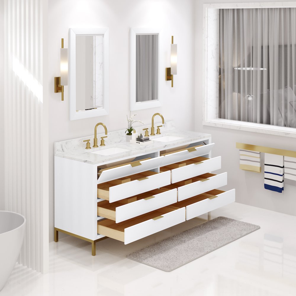 72 In. Double Sink Carrara White Marble Countertop Bath Vanity in Pure White. Picture 4