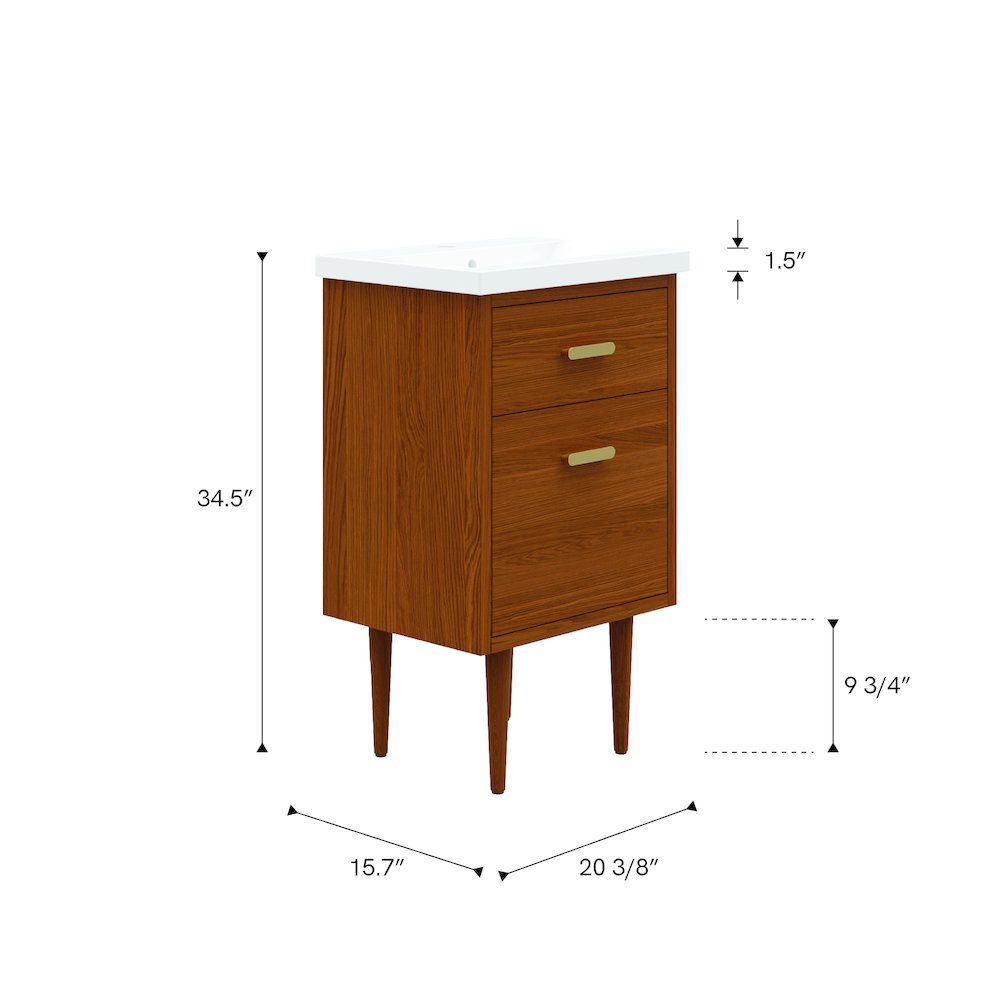 20 In. Integrated Ceramic Sink Top Vanity in Honey Walnut. Picture 5