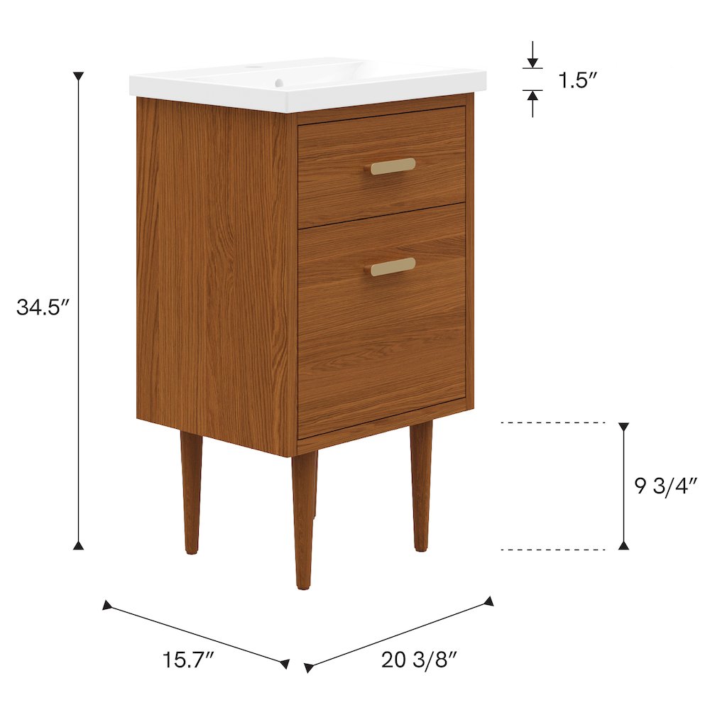 20 In. Integrated Ceramic Sink Top Vanity in Honey Walnut. Picture 9