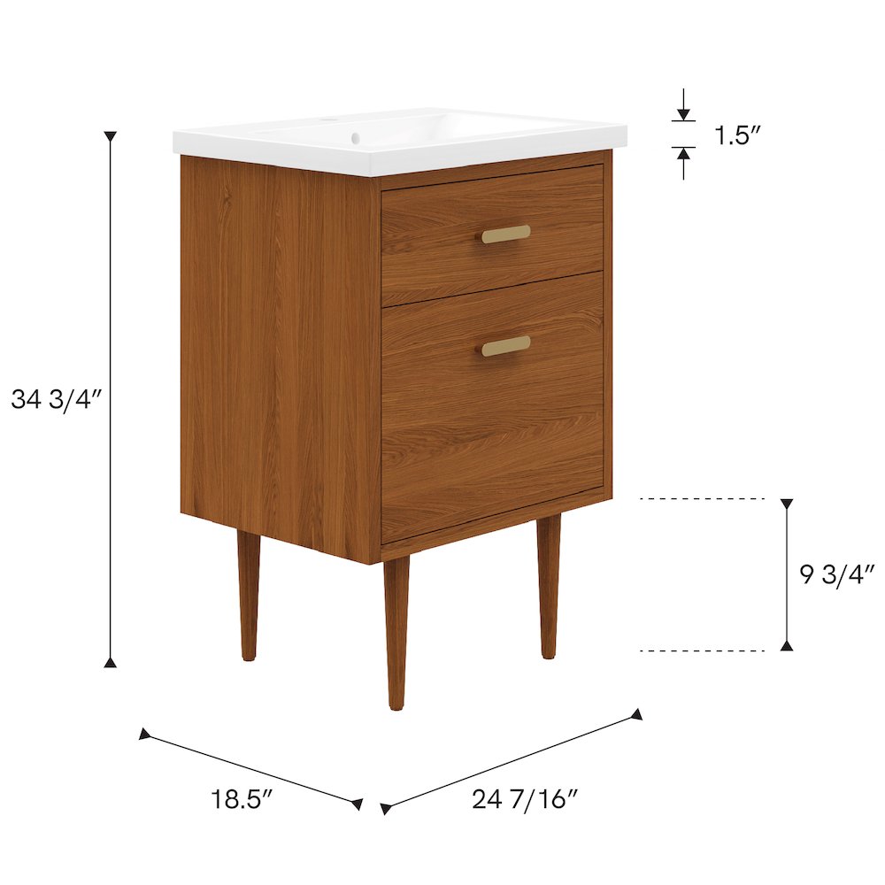 24 In. Integrated Ceramic Sink Top Vanity in Honey Walnut. Picture 9