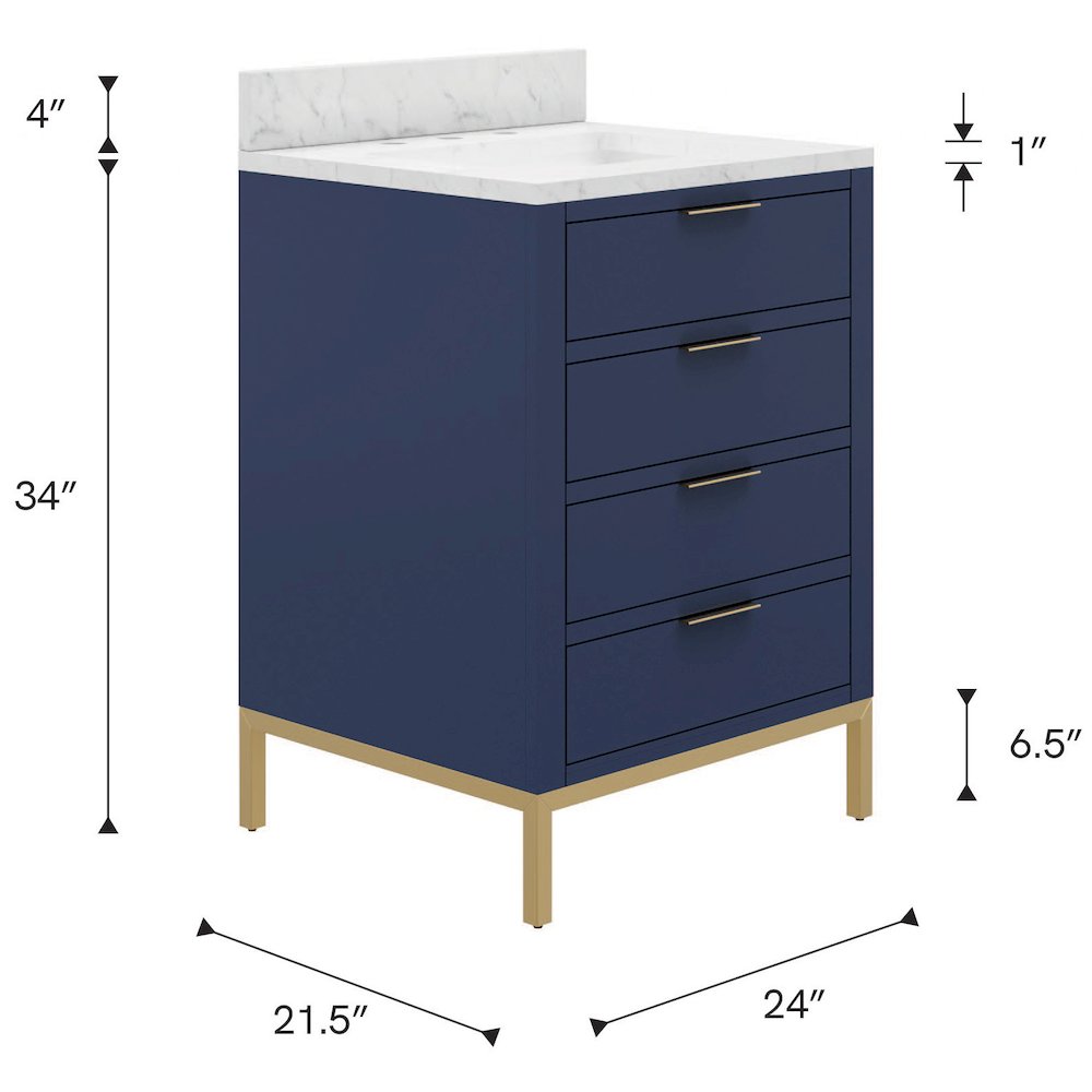 24 In. Single Sink Carrara White Marble Countertop Bath Vanity in Monarch Blue. Picture 11
